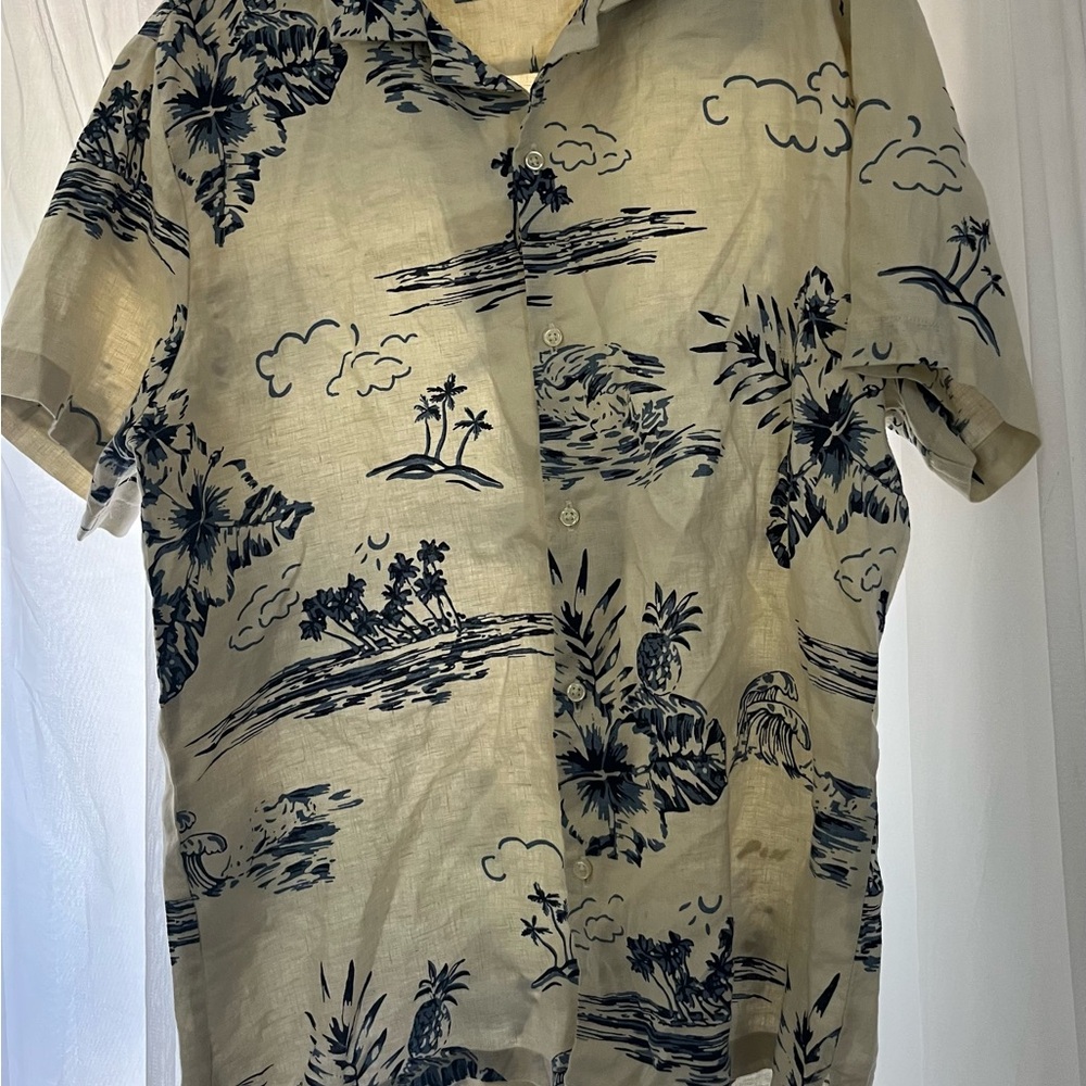 Large men’s porter & ash 100% linen Tropical natural Beige blue Men's Shirt